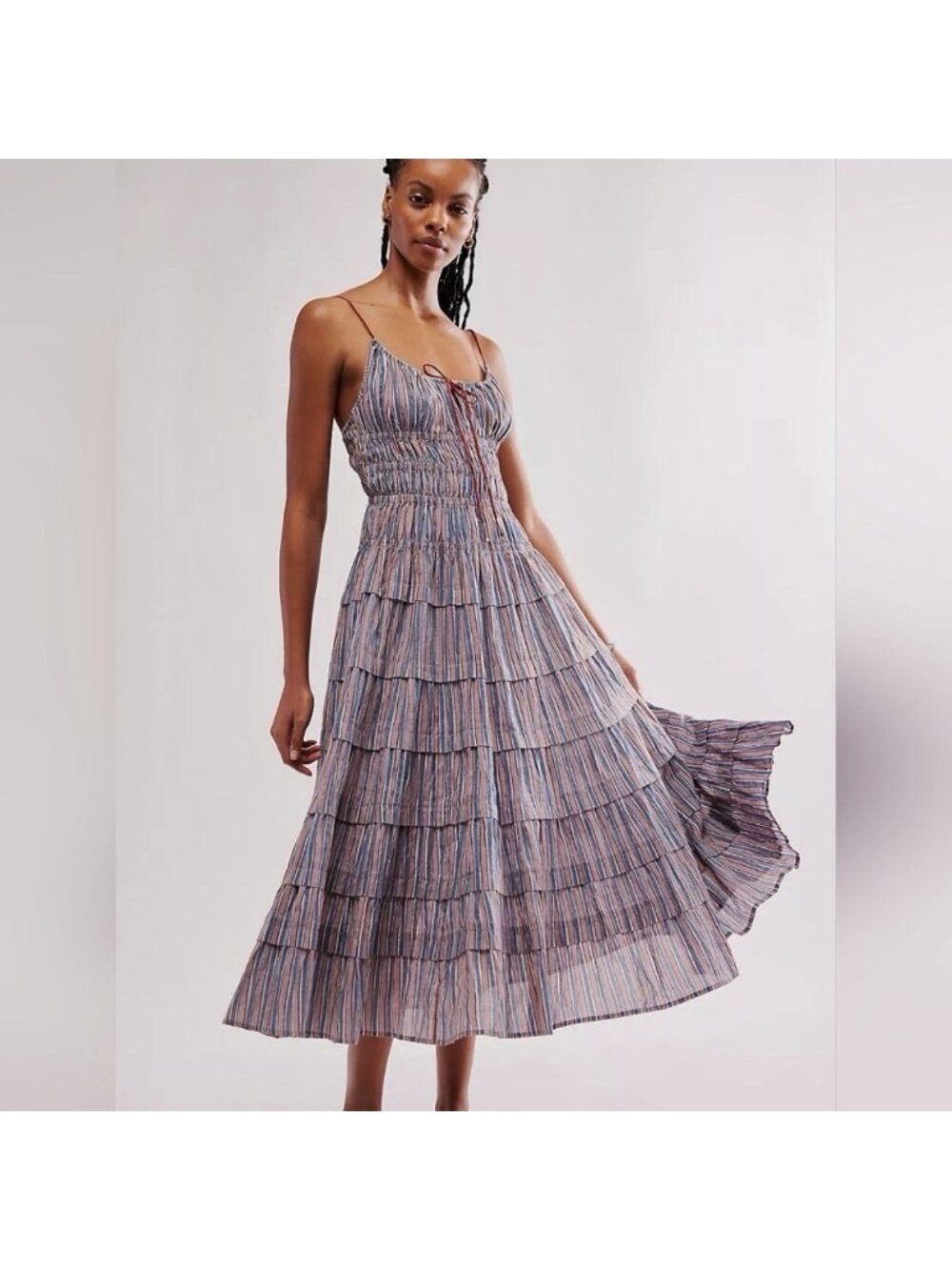 FREE PEOPLE Going Steady Midi Dress in Taupe Combo